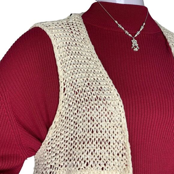 Forever 21 Crochet Open Cardigan Vest Size Small Beige - Picture 12 of 13